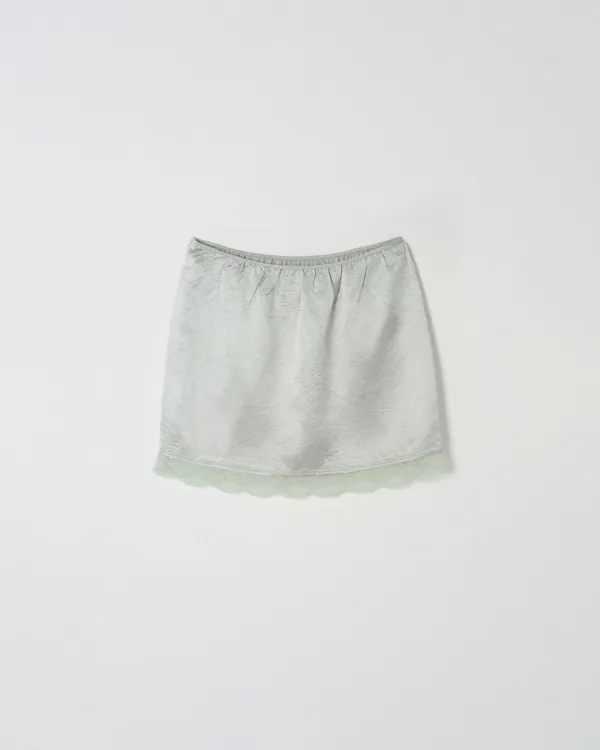 Silky Lace Slip Skirt [BLUE GREY]