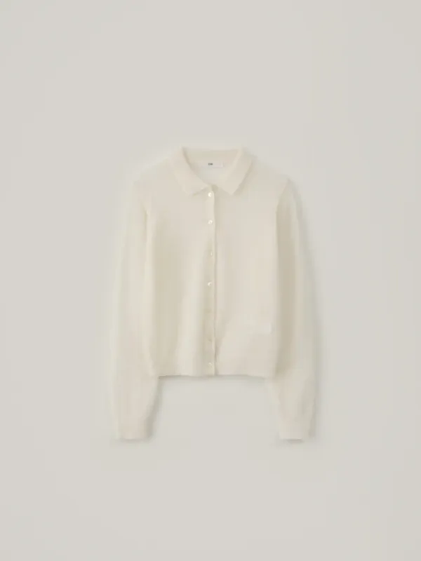Kid Mohair Collar Cardigan - Ivory