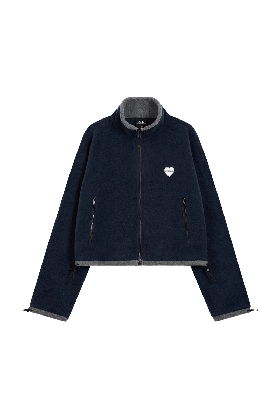 이미스 (W) CROPPED HEART WAPPEN ZIP UP FLEECE-NAVY 상품 이미지 1