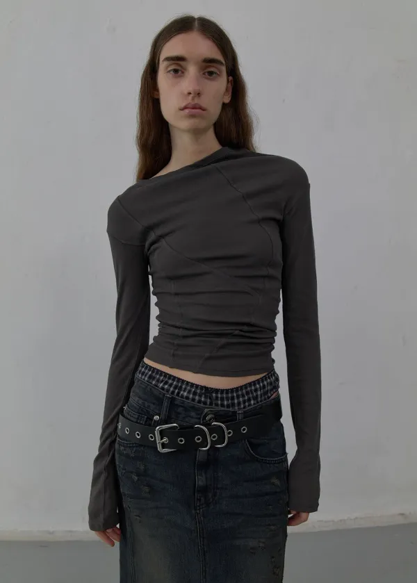 [2nd REORDER] CURVED LONG SLEEVE TOP (GREY)