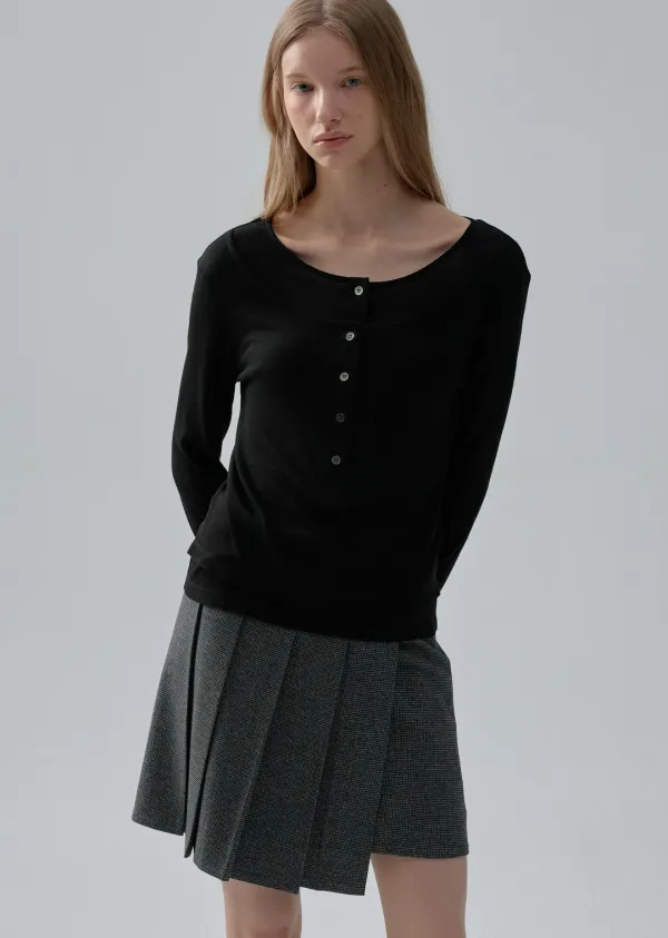 BUCKLE PLEATS WRAP SKIRT (check gray)