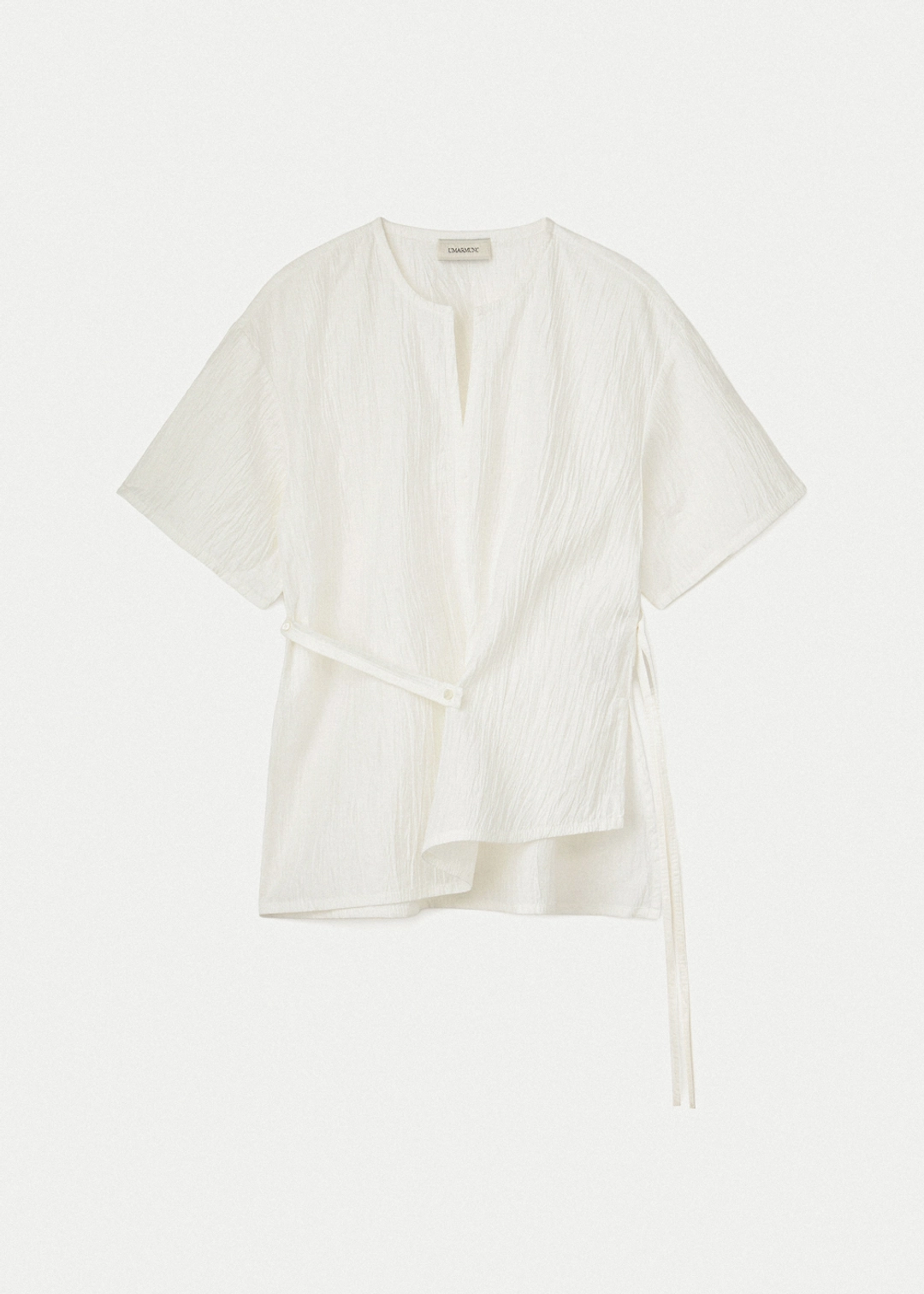 우마뭉 Japanese Crinkled Linen Slit Neck Blouse_Pearl 상품 이미지 1