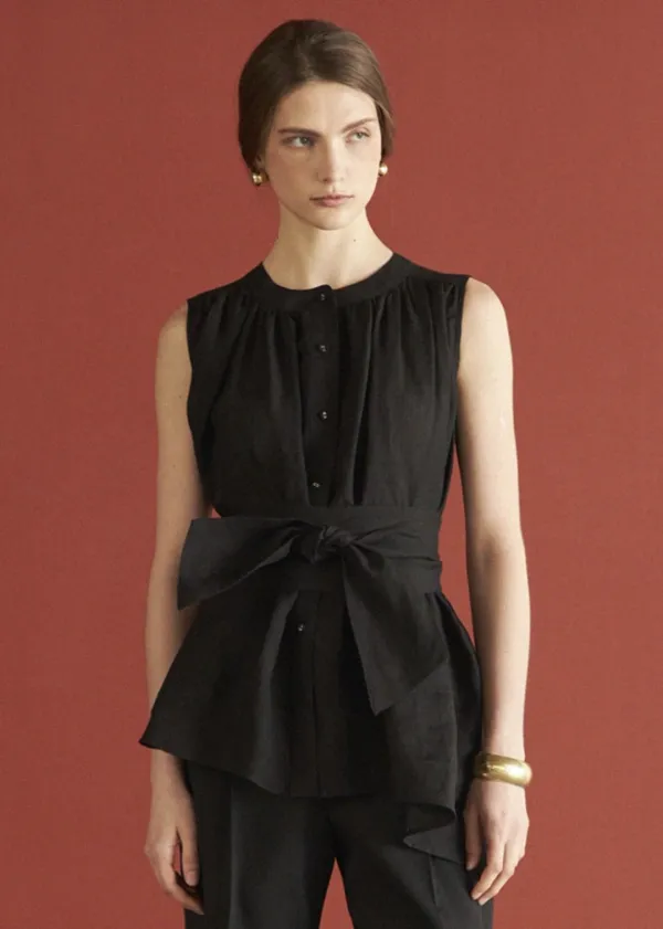 BELTED SLEEVELESS BLOUSE_BLACK