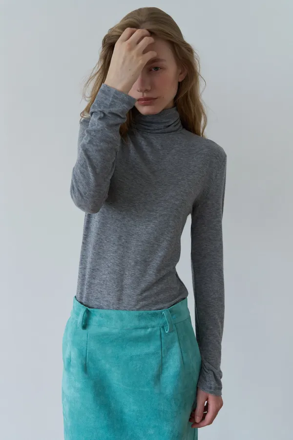 SLIM-FIT WOOL TURTLENECK T-SHIRT_GREY