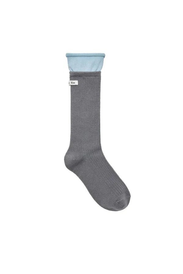 TWO TONE LAYERED SOCKS IN CHARCOAL