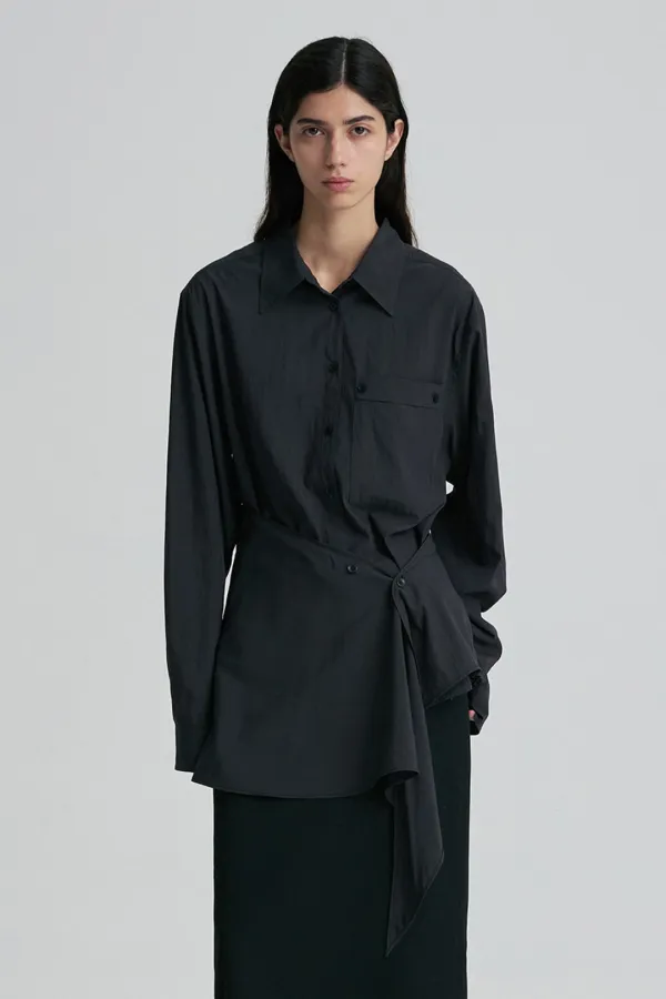 WRAP-WAIST LONGLINE SHIRT
