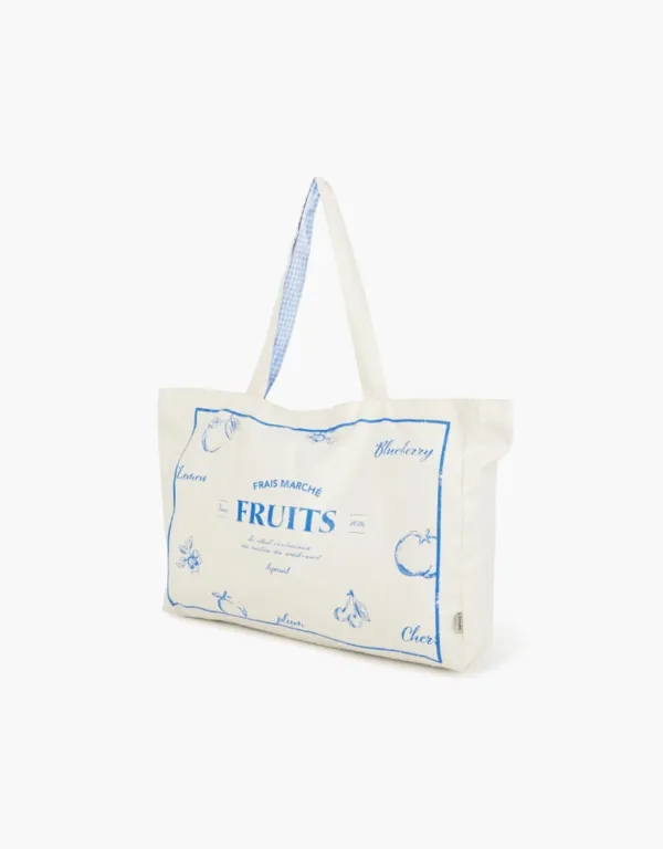 reversible check bag - natural