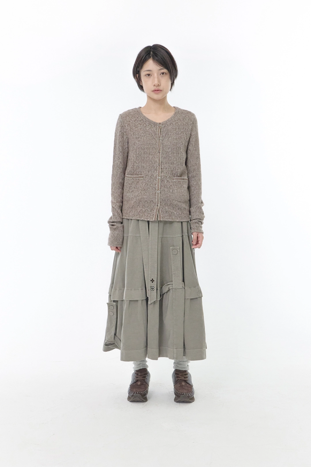 허그유어스킨 Trim pointelle knit cardigan (Brown) 상품 이미지 2