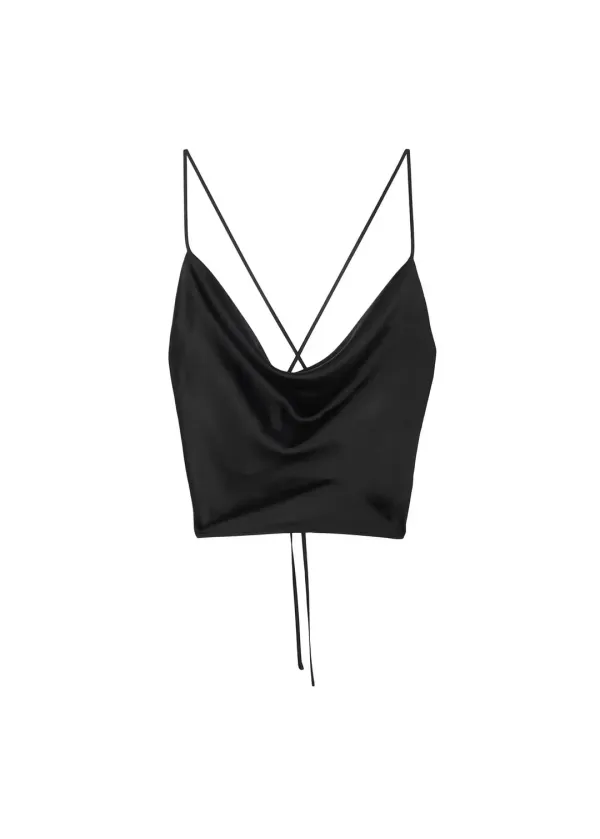 COWLNECK SATIN TOP (BLACK)