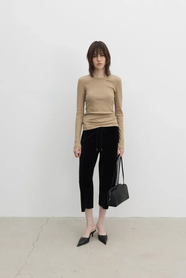 [4th] [Exclusive] Brushed Velvet Cropped Jersey Pants (Ivory / Gray / Brown / Black)