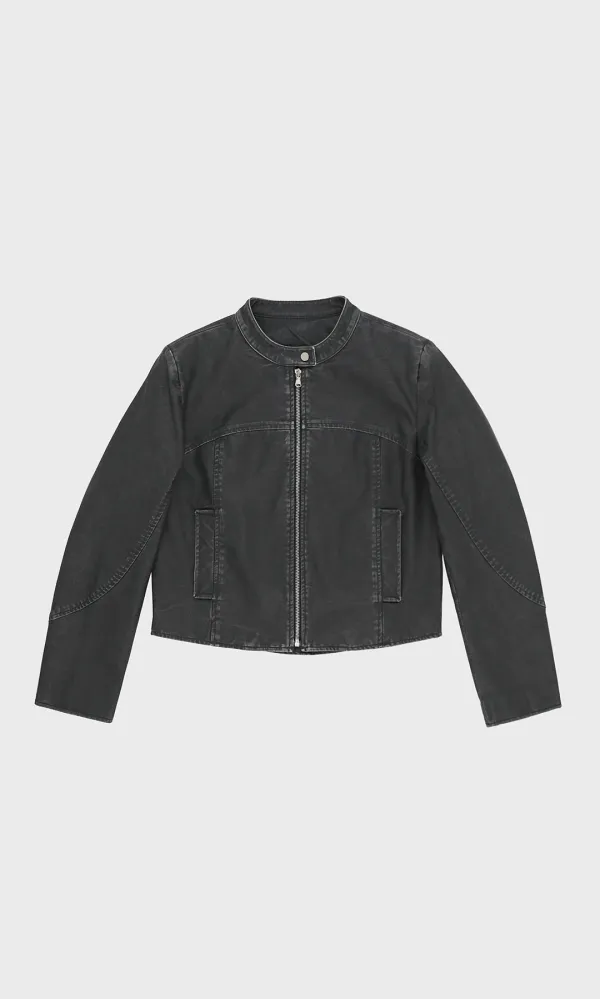 Slim Washed Faux Leather Jacket_Charcoal