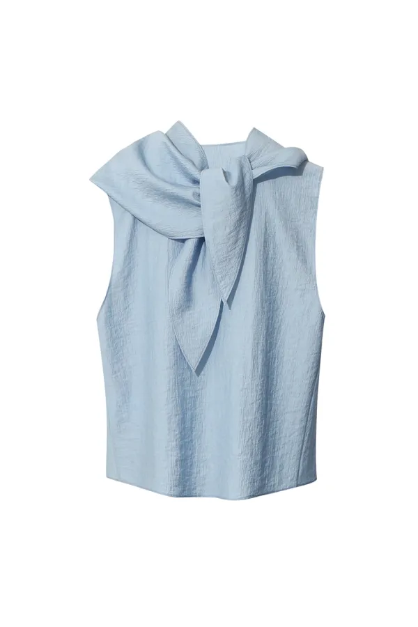 DRAPE SLEEVELESS BLOUSE [LIGHT BLUE]
