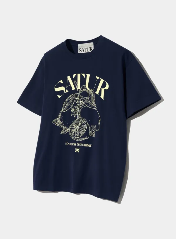 Capri Citron Drawing Summer Graphic T-Shirt - Sunset Navy