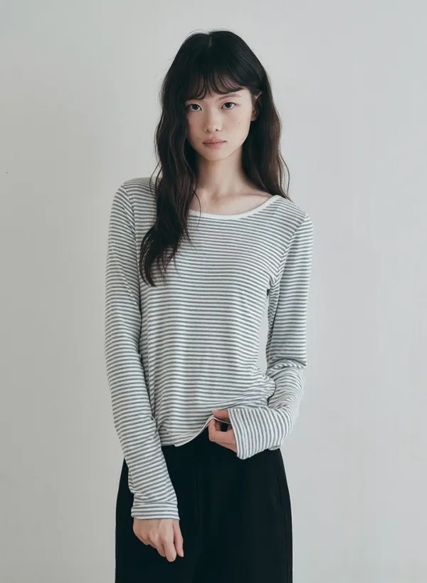 소프트 라운드 스트라이프 티셔츠 - 아이보리