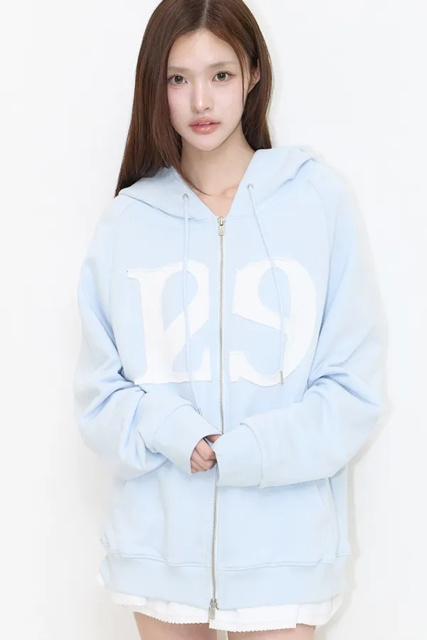 129 로고 패치 후드 집업 스카이