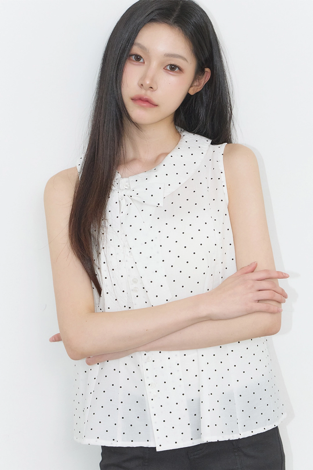 일리고 로프 플레어 블라우스 화이트 도트 상품 이미지 3