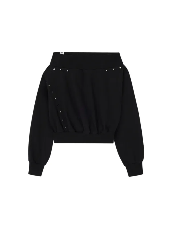 STUDDED OFF-SHOULDER SWEATSHIRT_BLACK