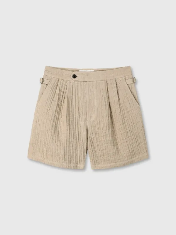 DOUBLE WEAVE LINEN SHORT_ FRENCH BEIGE