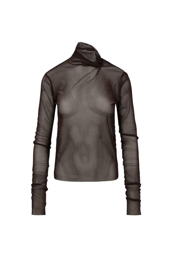 PULLED NECK LONG SLEEVE BROWN