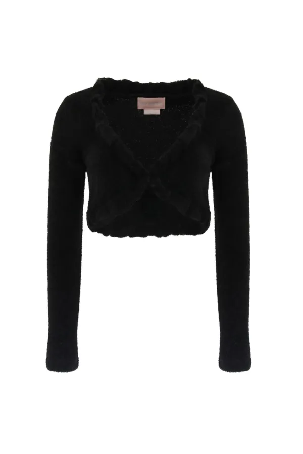 TWIST FRILL TERRY CARDIGAN BLACK