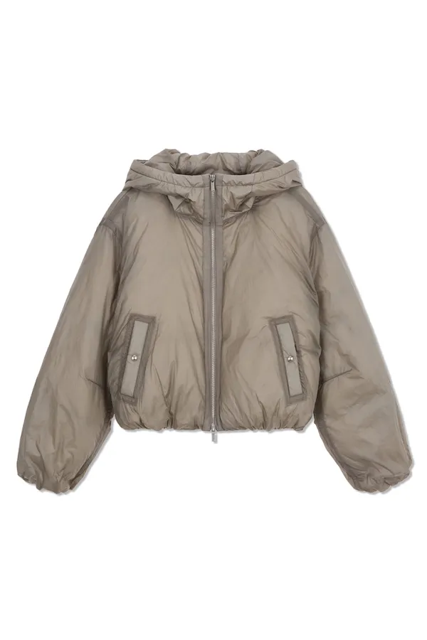 BACK LOGO HOODY SHORT DOWN JUMPER IN BEIGE