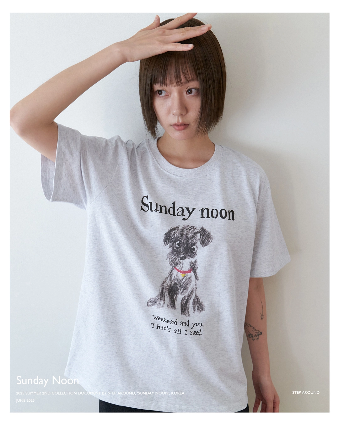 스텝어라운드 Sunday noon print T-shirts_LIGHT GREY 상품 이미지 2