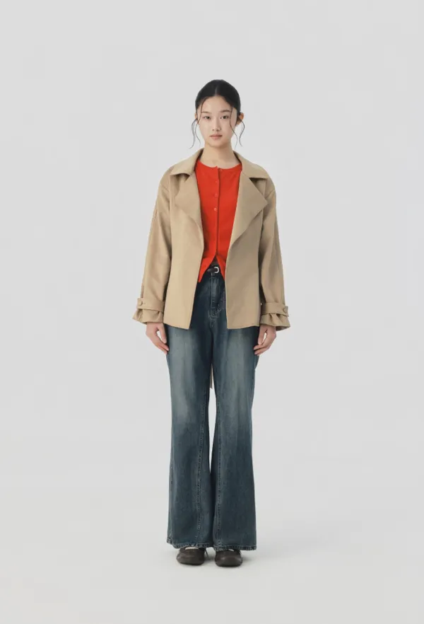 Veloni Suede Belted Jacket (Beige)