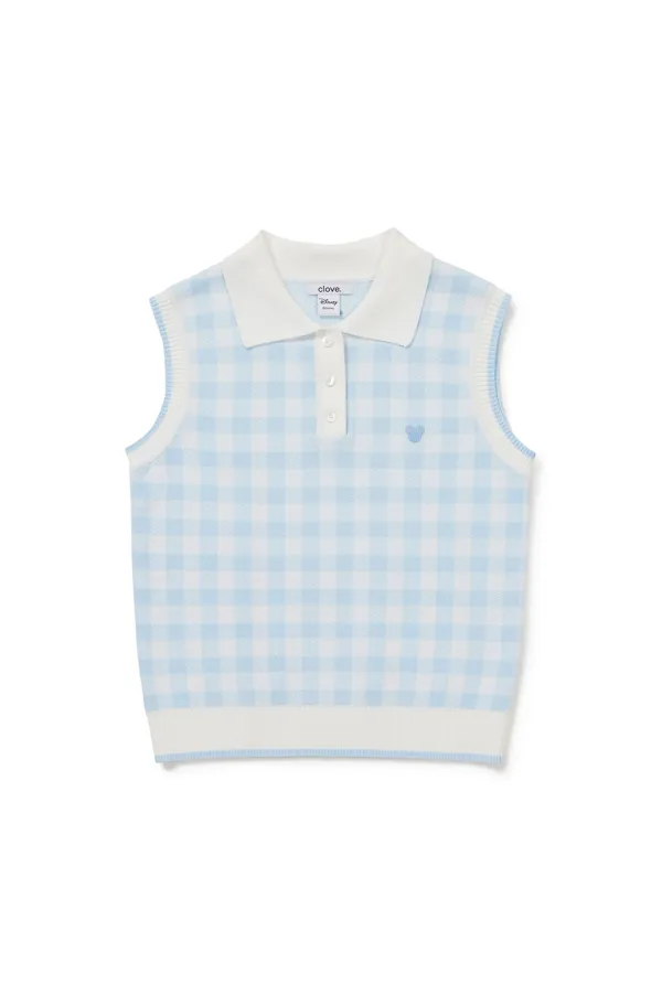 [26SM clove] Gingham Check Knit Vest (Light Blue)