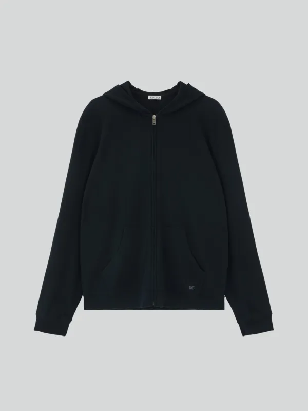 WOOL TENCEL ZIP HOODIE (BLACK)