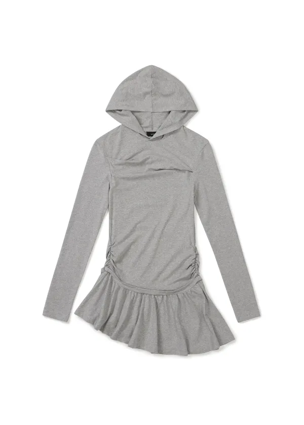 HOODED JERSEY DRESS (MELANGE GREY)