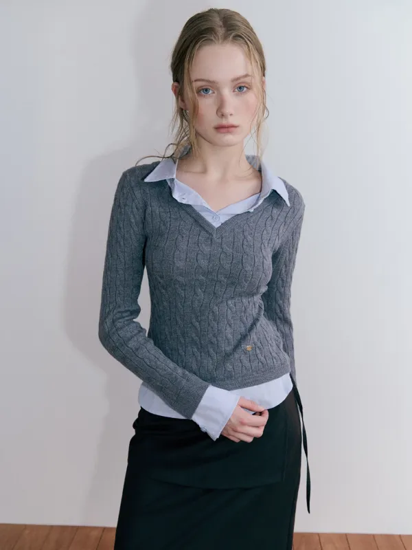 Layered Shirt Cable Knit, Grey