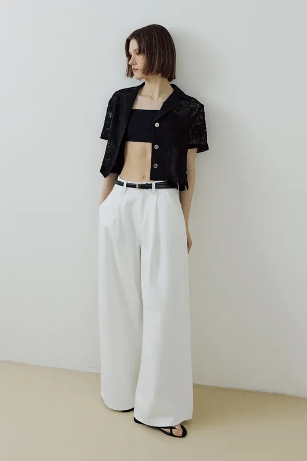 [이나연님 착용] Pin tuck Ecru Denim Pants (white)