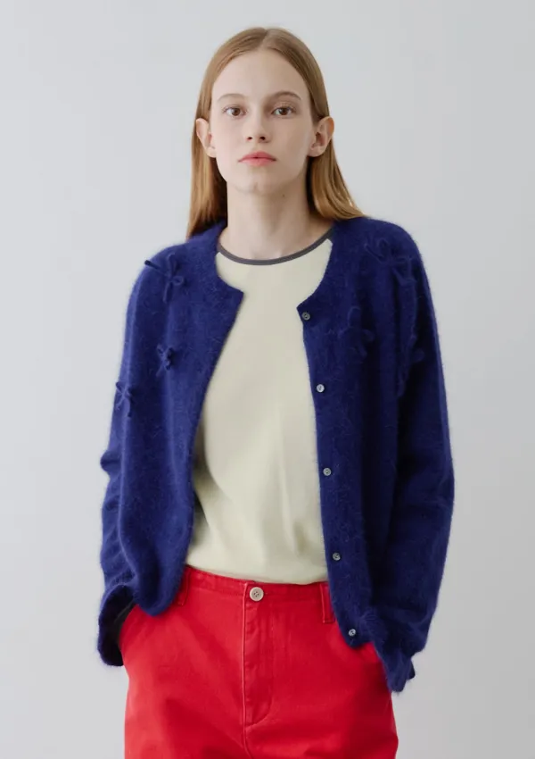 Mused Pure Angora Ribbon Cardigan - Navy