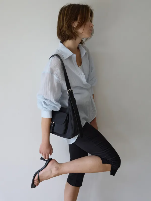 A NYLON BUCKLED POCKET SHOULDER BAG_BLACK