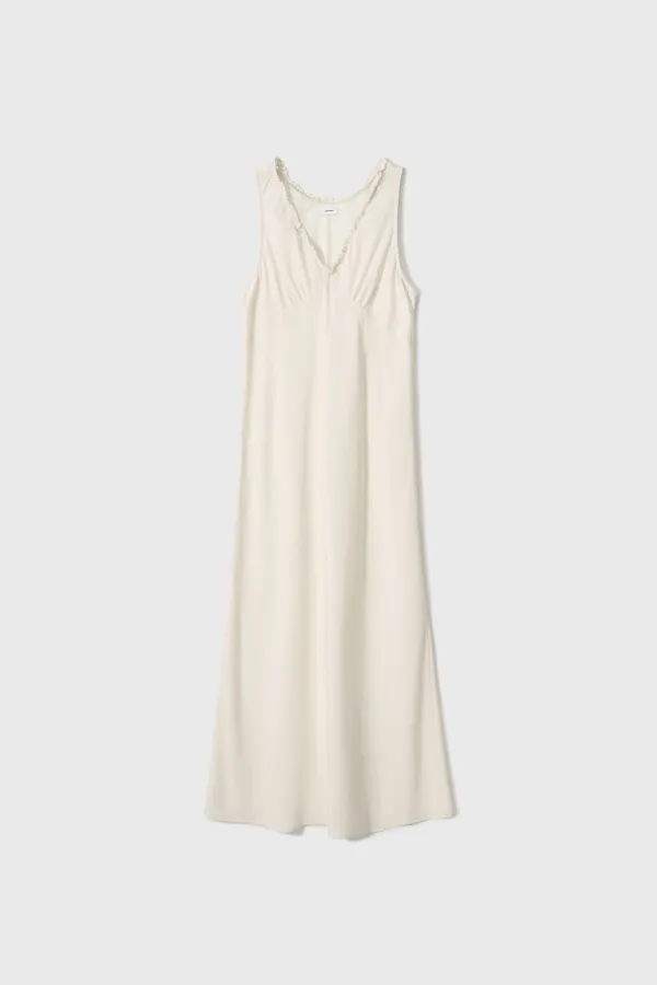 V-Neck Lace Dress (Light Beige / Black)