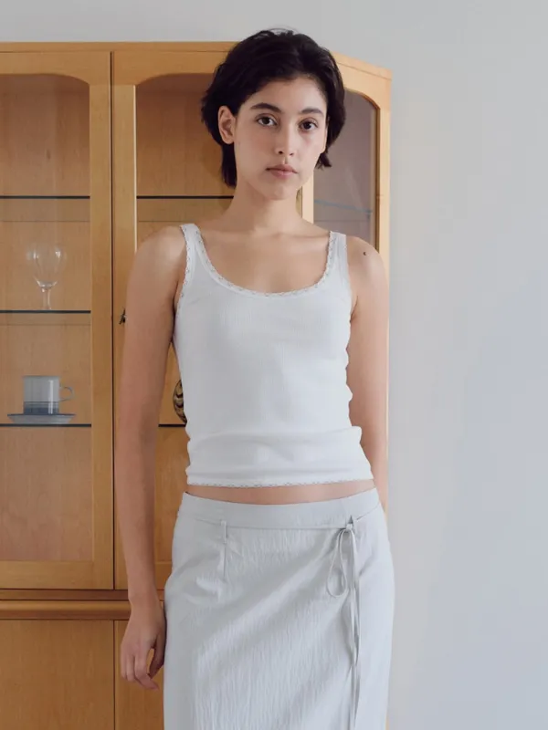 U-neck lace sleeveless_white