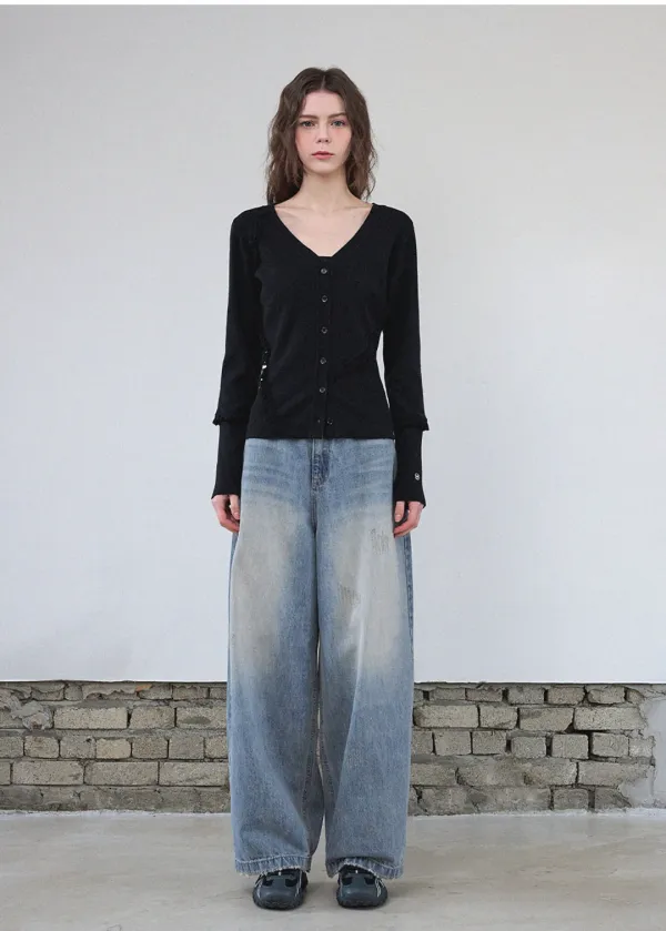  [25-36]  Molly Scratch Wide Denim Pants  몰리 스크래치 와이드 데님 팬츠 (사계절-봄-데일리룩-캐주얼룩-캠퍼스룩-출근룩-청바지코디-빈티지-워싱-와이드팬츠-자체제작) 