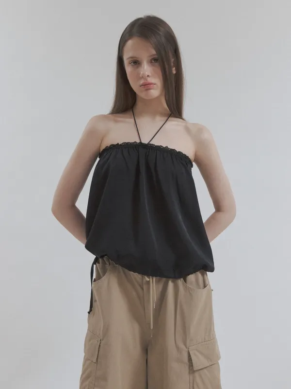 glint lace tube top (black)