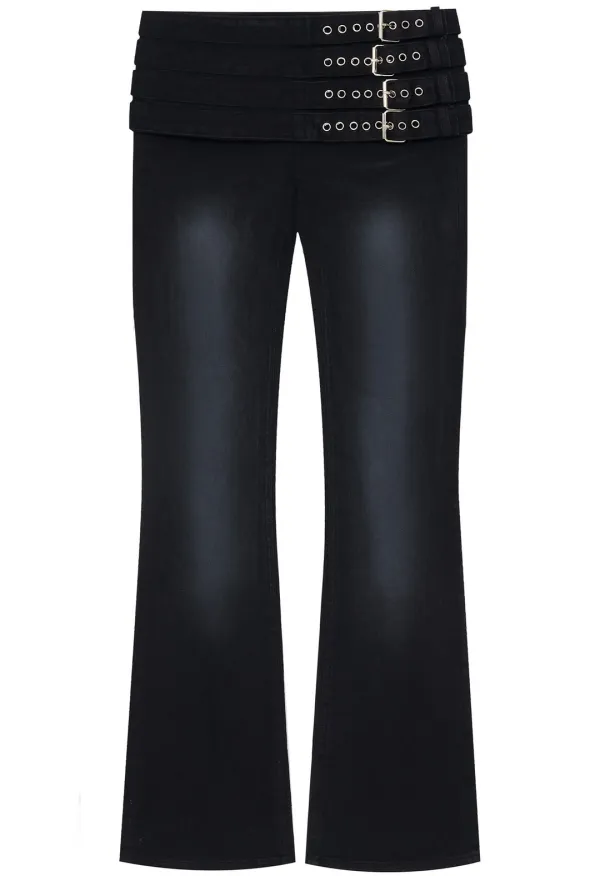 Belted straight pants (Black)