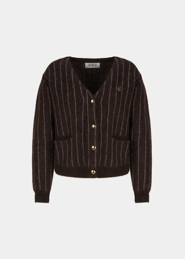 W STRIPE MOHAIR KNIT CARDIGAN - BROWN