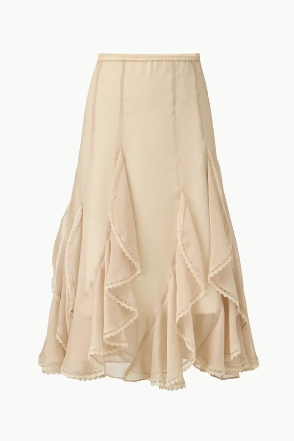 [1st Re-order] Frill Chiffon Midi Skirt, Peach