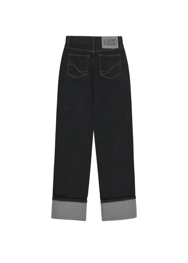[4TH] EMBROIDERY LOGO ROLL-UP DENIM, BLACK