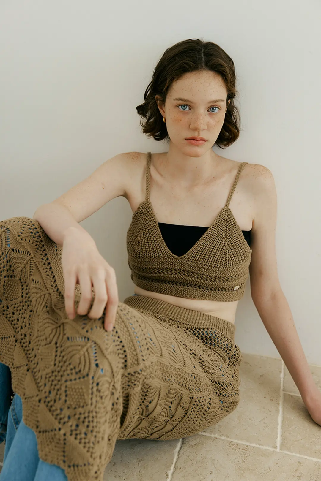 루시르주 Weave Crochet Two-piece (Top & Skirt) (brown) 상품 이미지 2