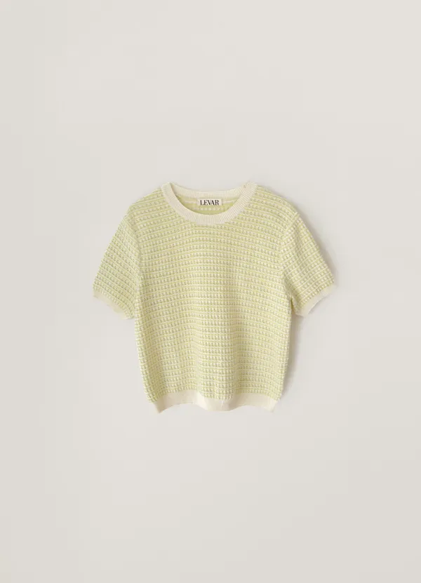 Eyelet Jacquard Half Sleeve Knit - Lemon