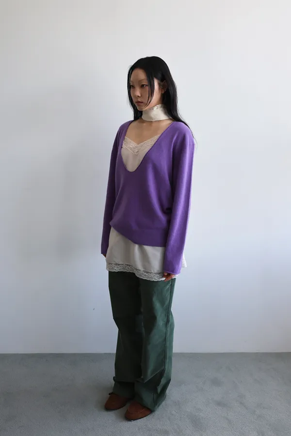 Deep U-neck cashmere knit_violet