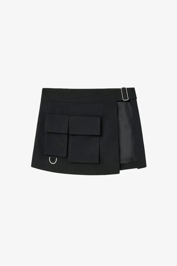 레이어드 벨트 스커트 BLACK