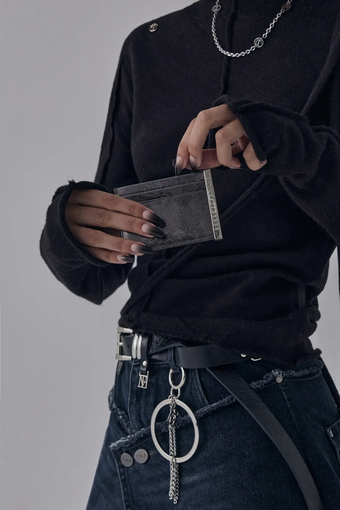 트리밍버드 Slim Metal Bar Cowhide Leather Card Wallet [ Dark Gray ] 상품 이미지 3