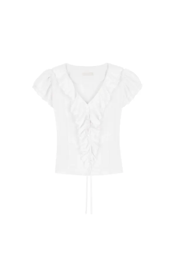 White rosy chiffon blouse
