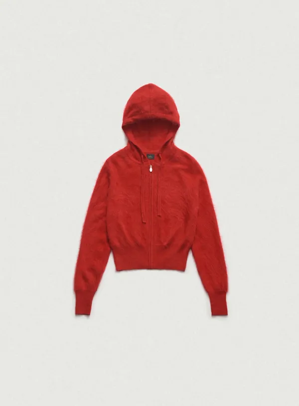 Fuzzy Hoodie Knit Zip-Up_Red