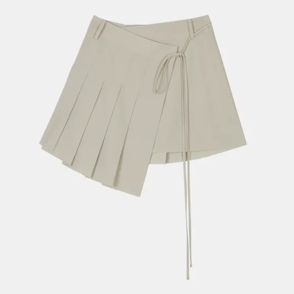 low edge pleat wrap skirt (ash beige)